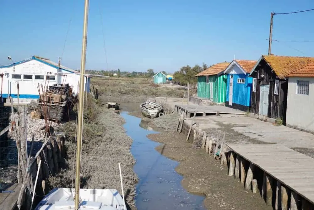 Oyster huts on the Ile d oleron, France. Fort Royer, Oleron Island