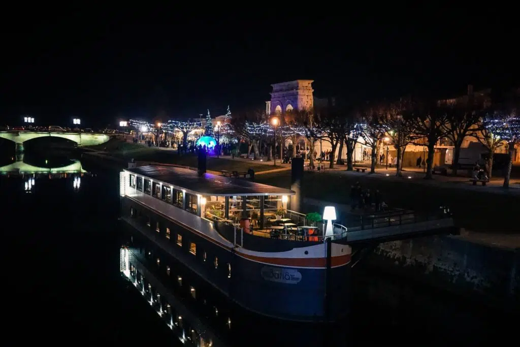 Saintes at night. Saintes Cultural events. France