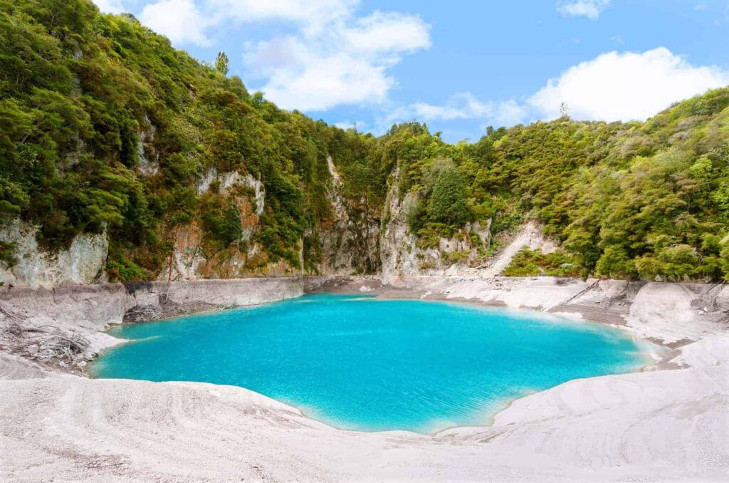 Inferno Crater Lake in New Zealand. A unique New Zealand attraction.