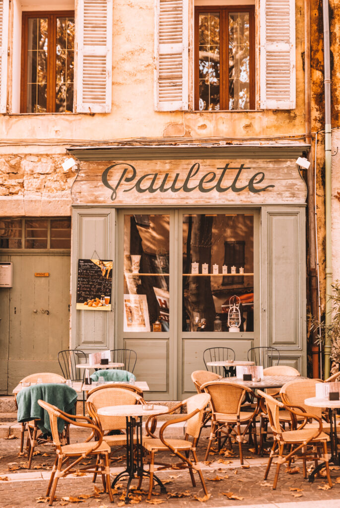Cafe in Cotignac village in Provence, France