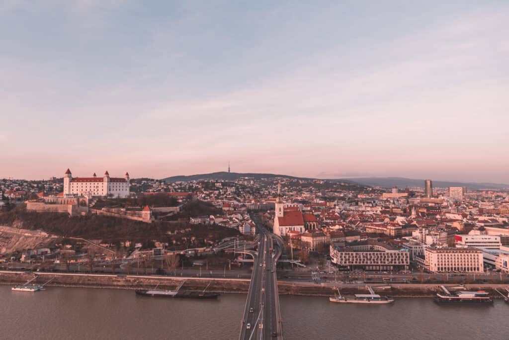 The view from the UFO tower in Bratislava, Slovakia