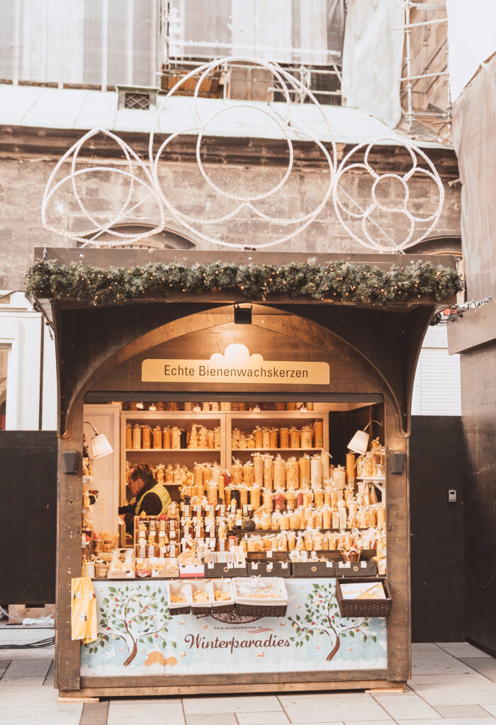 Candles for sale at Stephansplatz Christmas Market in Vienna