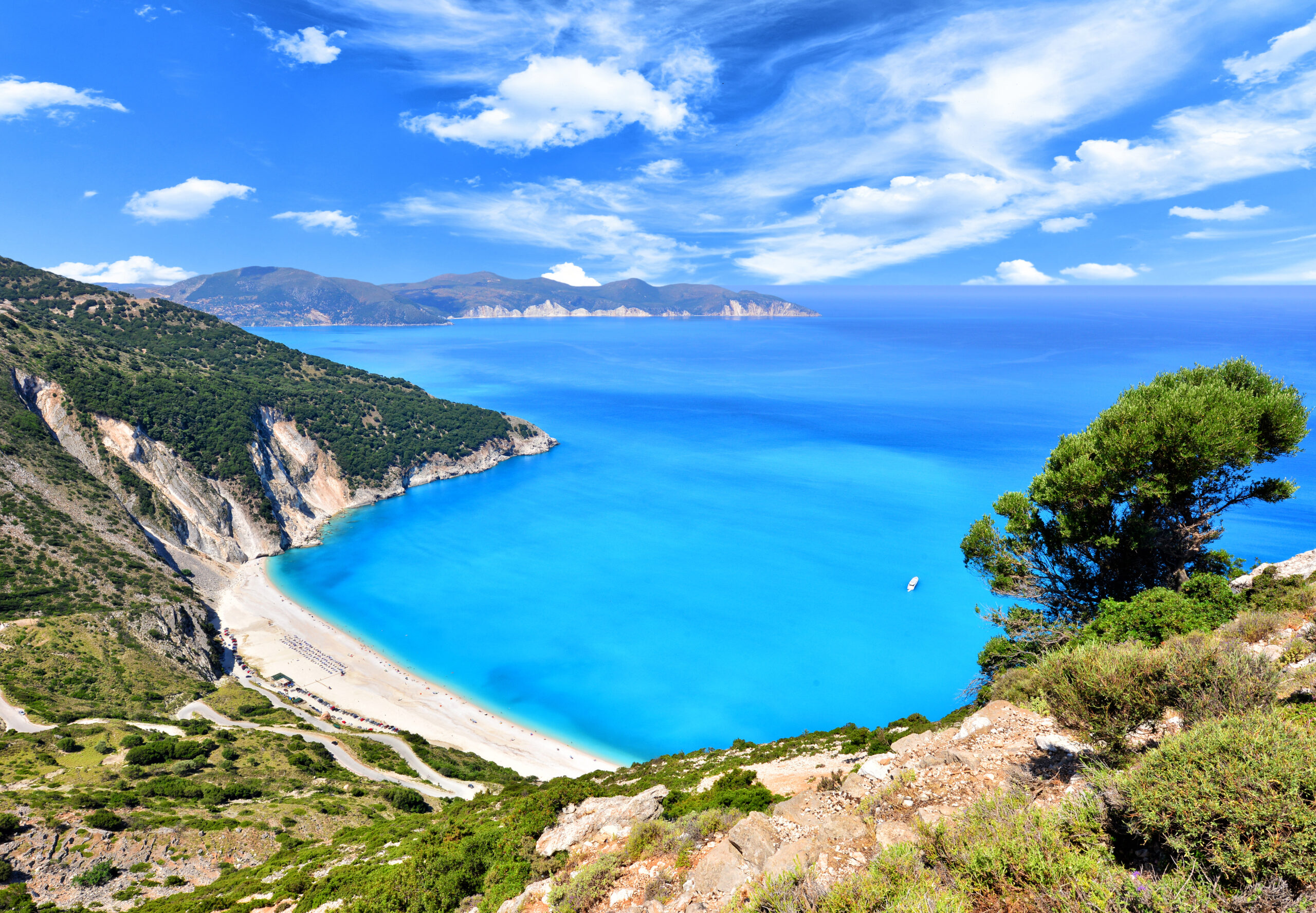 Coastline and blue mediterranean sea. Kefalonia. Greek Islands